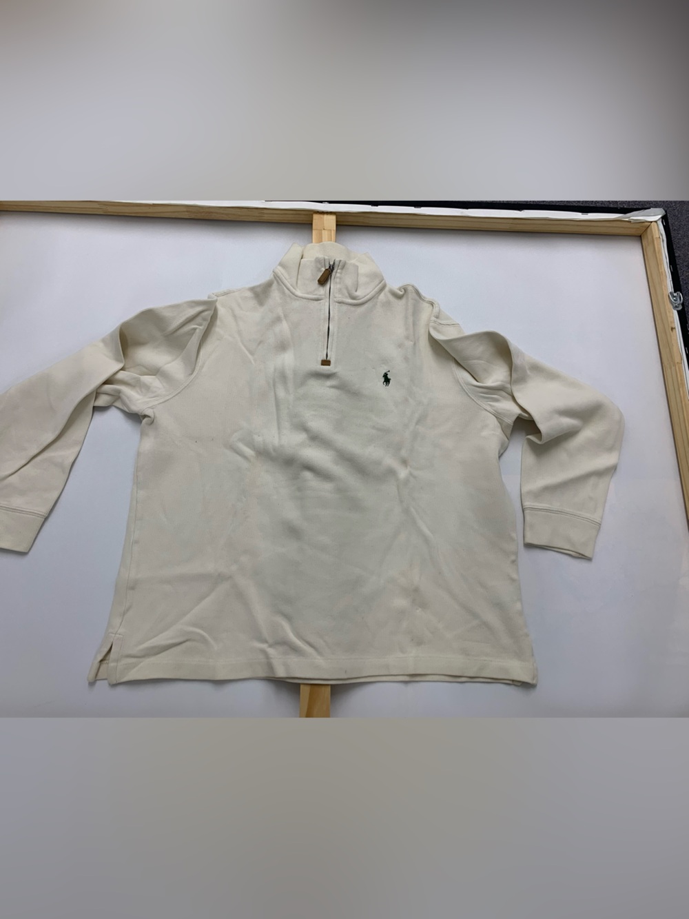 Ralph Lauren Cream Half-Zip Sweatshirt with Navy Polo Tag